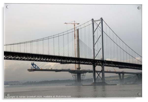 The Forth Road Bridge and the Queensferry Crossing unde construction Acrylic by Adrian Snowball