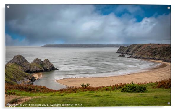 Three Cliffs Bay Acrylic by Viv Thompson