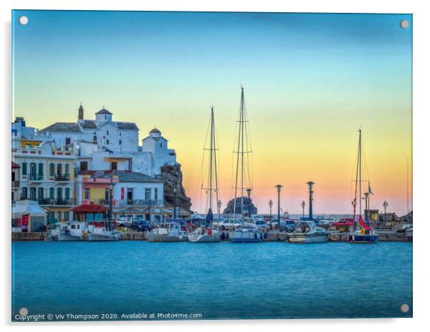 Sunset at Skopelos Harbour Acrylic by Viv Thompson