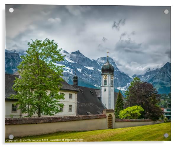 Engelberg Monastery Acrylic by Viv Thompson