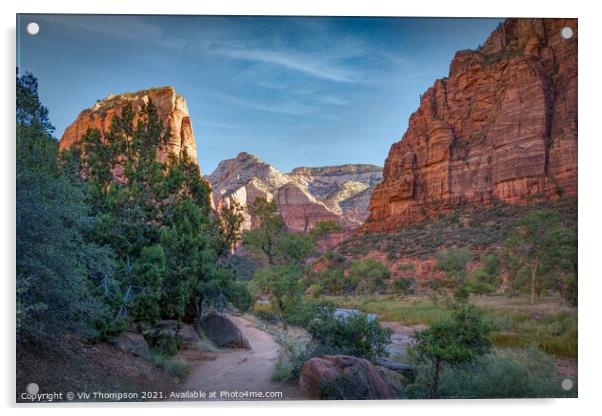 Hiking in Zion  Acrylic by Viv Thompson