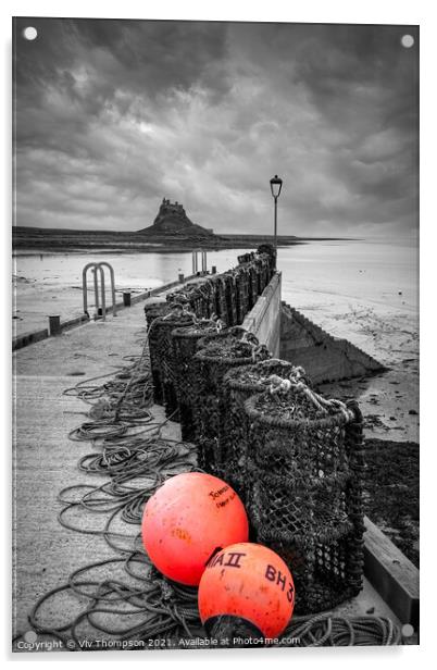 Lobster Pots and Lindisfarne Acrylic by Viv Thompson