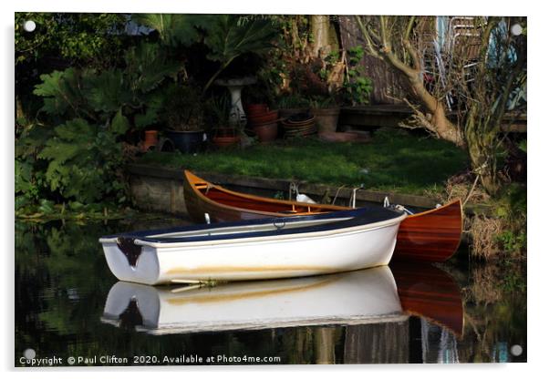 Boats on the river. Acrylic by Paul Clifton