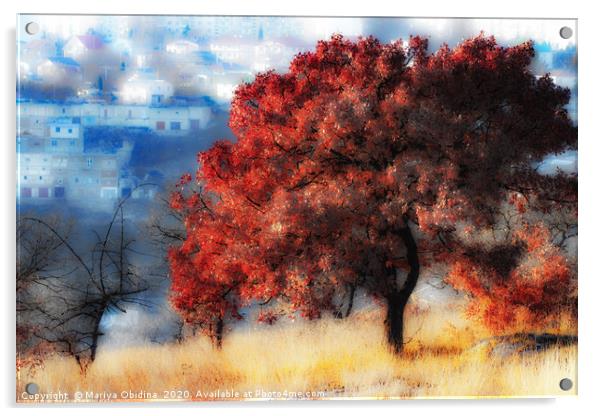 Watercolor autumn Acrylic by Mariya Obidina