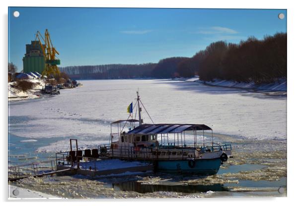 Beautiful winter on the river Borcea Acrylic by liviu iordache