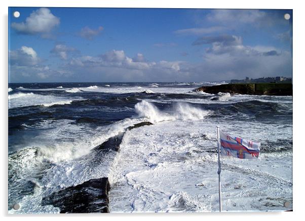 Coast - Cullercots bay rough sea and RNLI  Acrylic by David Turnbull