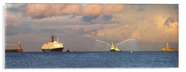 Coast - QE2 meets welcome tugs on the Tyne  Acrylic by David Turnbull