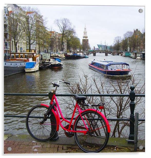Amsterdam - red bike  Acrylic by David Turnbull