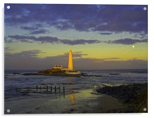 Coast St - Marys Lighthouse sunset moon rise 1  Acrylic by David Turnbull