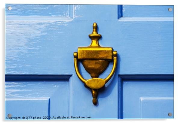 Door with brass knocker in the shape of a hand, be Acrylic by Q77 photo