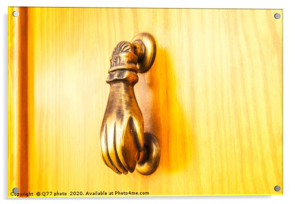 Door with brass knocker in the shape of a hand, be Acrylic by Q77 photo