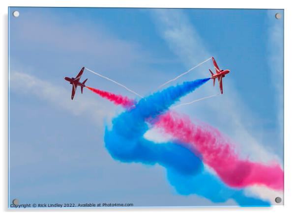 Red Arrows Synchro Pair Split Acrylic by Rick Lindley
