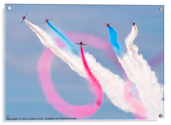 Red Arrows Formation Break Acrylic by Rick Lindley