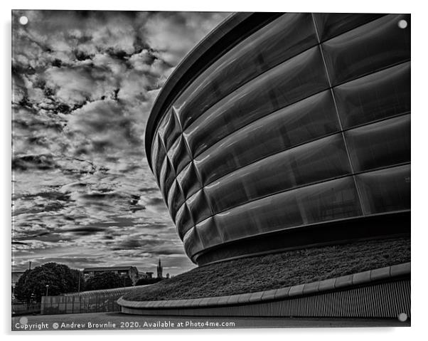 The Hydro, Glasgow, in Black and White Acrylic by Andy Brownlie