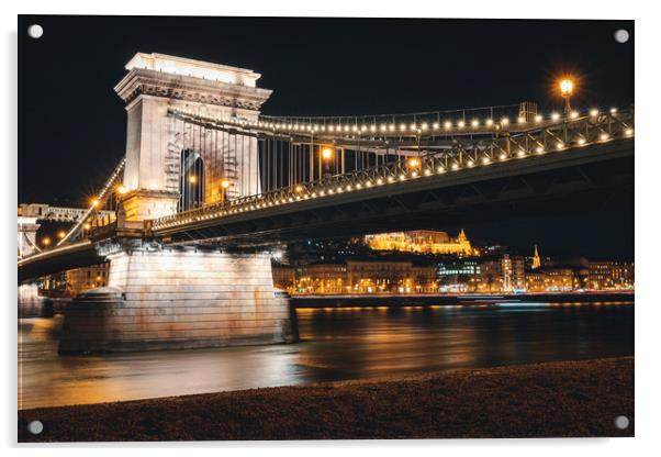 Budapest Chain Bridge in the Night Acrylic by Ioan Decean