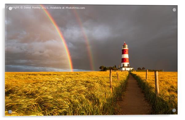 Double Rainbow Over Happisburgh Lighthouse Acrylic by David Powley