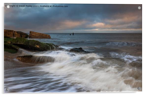 Incoming Waves on Corton Beach Suffolk Acrylic by David Powley