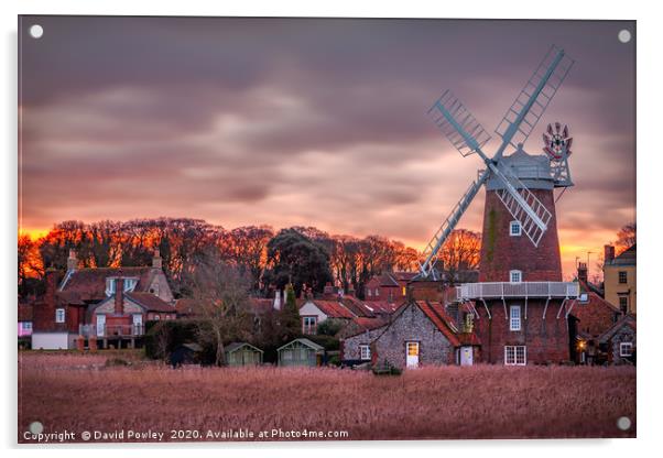 Winter sunrise at Cley Mill Norfolk Acrylic by David Powley