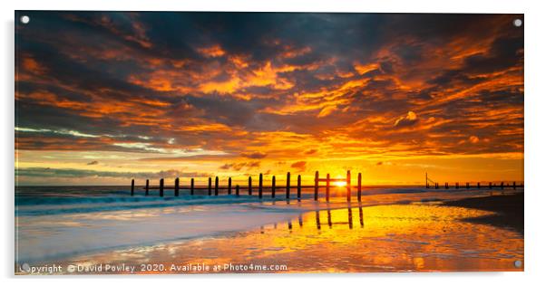 Sunrise on Happisburgh Beach Norfolk Acrylic by David Powley