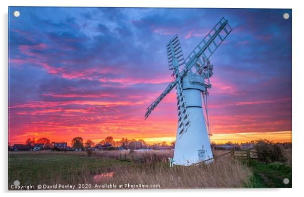 Thurne Mill Sunrise Acrylic by David Powley