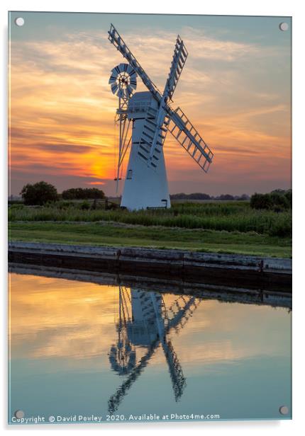 Sunset Reflections at Thurne Mill Acrylic by David Powley