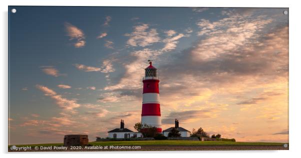 Evening light over Happisburgh Lighthouse Norfolk Acrylic by David Powley