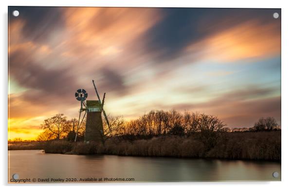Turf Fen Mill Norfolk at Sunset Acrylic by David Powley