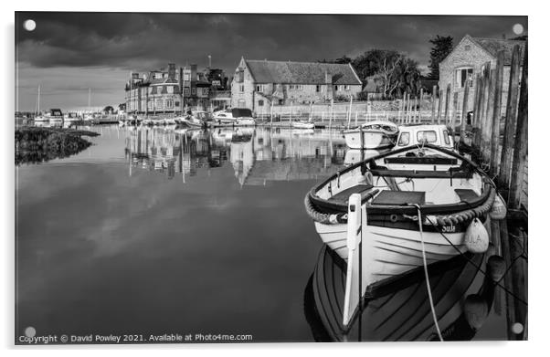 Reflections at Blakeney Harbour Norfolk Monochrome Acrylic by David Powley