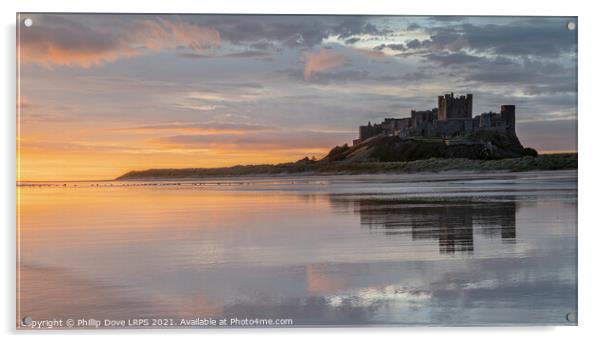 Bamburgh Castle Dawn Reflections Acrylic by Phillip Dove LRPS