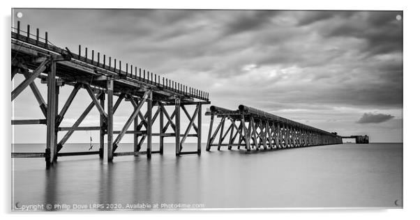 Steetley Pier in Black and White Acrylic by Phillip Dove LRPS