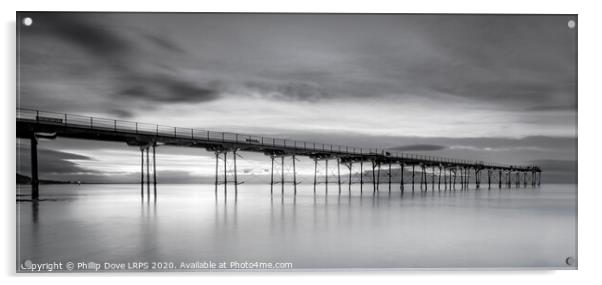 Saltburn Pier in Black and White Acrylic by Phillip Dove LRPS