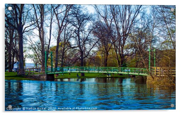 The Green Footbridge Acrylic by Nathan Bickel