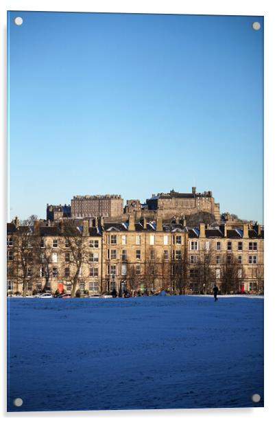 Edinburgh castle behind the snowy park Acrylic by Theo Spanellis