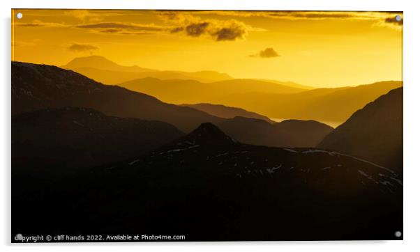 Sunset in Glencoe over the meall mor mountain. Acrylic by Scotland's Scenery