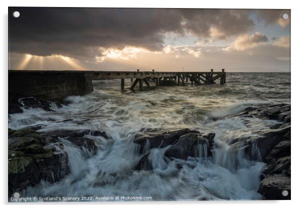Portencross pier, Ayrshire, Scotland. Acrylic by Scotland's Scenery