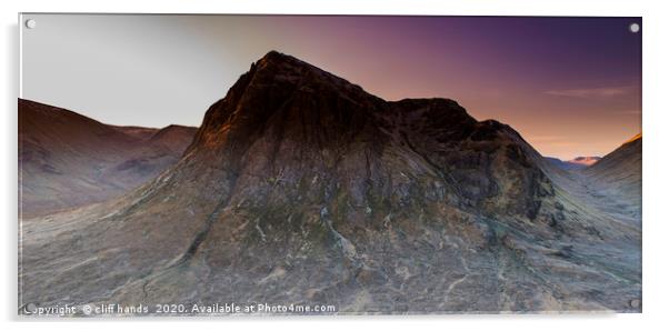 Buachaille Etive Mor mountain at sunrise. Acrylic by Scotland's Scenery