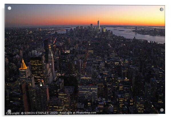 NEW YORK CITY SUNSET Acrylic by SIMON STAPLEY