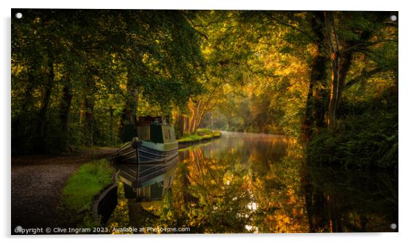 Serene Dawn over Autumnal Canal Acrylic by Clive Ingram
