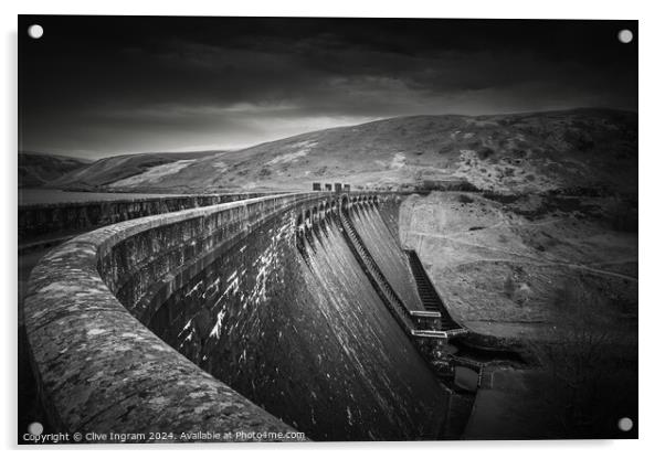 Black and white of Elan Valley dam Acrylic by Clive Ingram