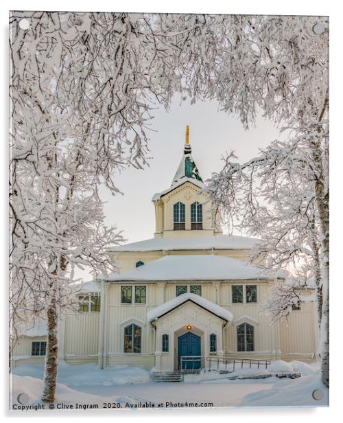 Swedish church in winter Acrylic by Clive Ingram