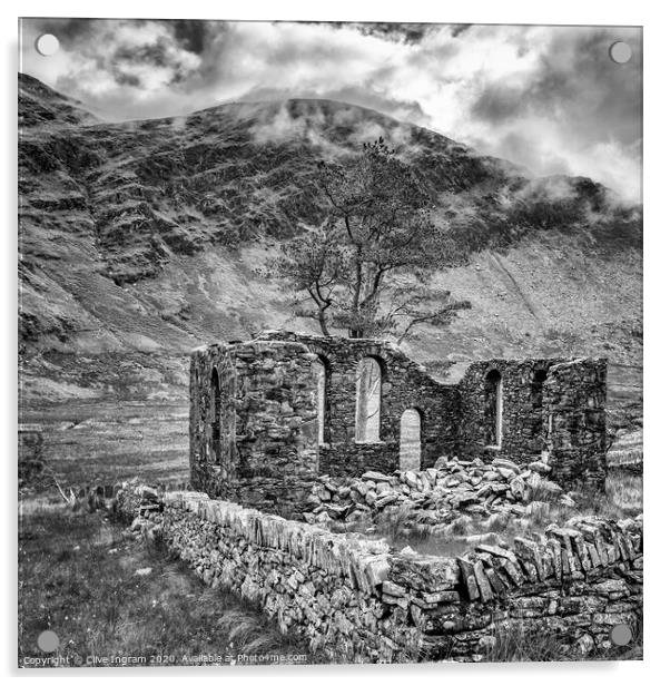 The ruined miner's chapel at Cwmorthin Acrylic by Clive Ingram