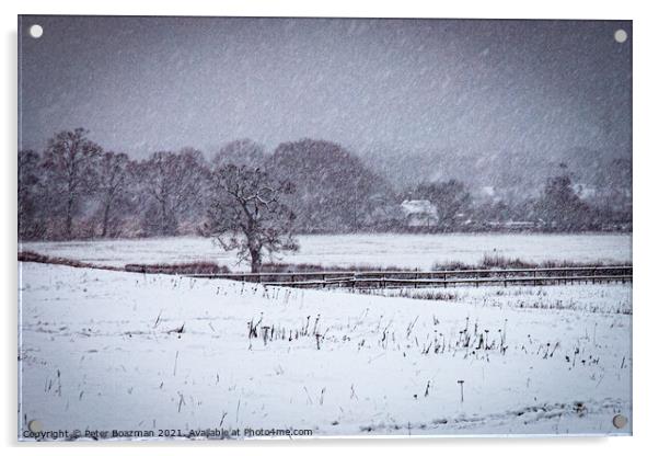 Winter snowfall on fields Acrylic by Peter Boazman