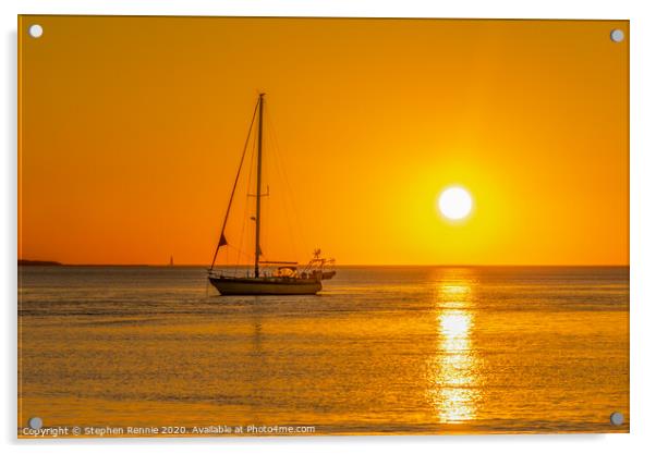 Yacht in orange sunset Acrylic by Stephen Rennie