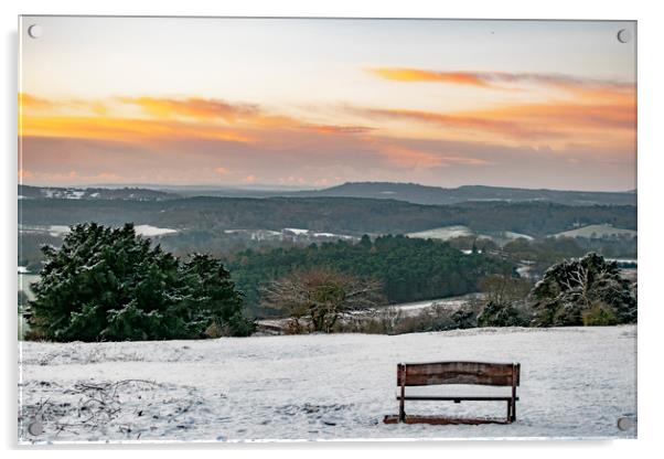 A Snowy Sunrise in the Surrey Hills Acrylic by Ben Griffin