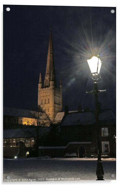Norwich Cathedral Winter Acrylic by Juha Agren