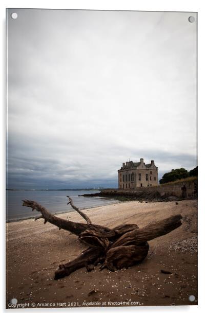 Barnbougle Castle and beach, Edinburgh Acrylic by Amanda Hart