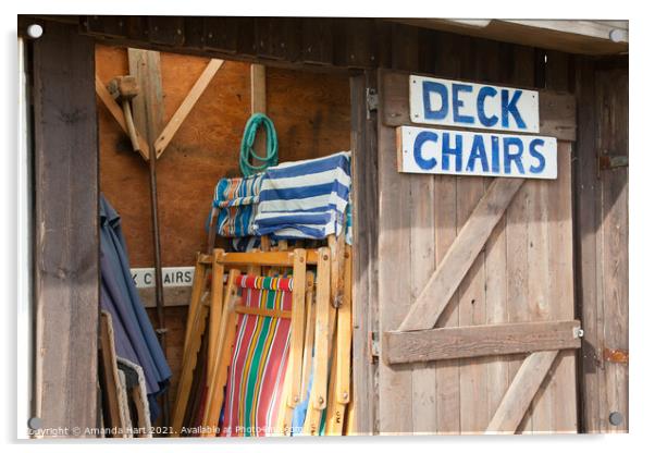 Deck chairs - seaside still life Acrylic by Amanda Hart