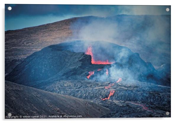 Iceland  Volcano 2021 Acrylic by simon cowan