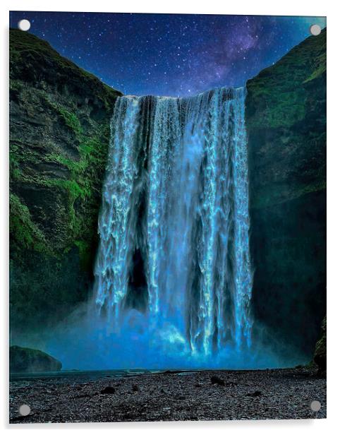 Skógafoss waterfall Iceland Acrylic by simon cowan