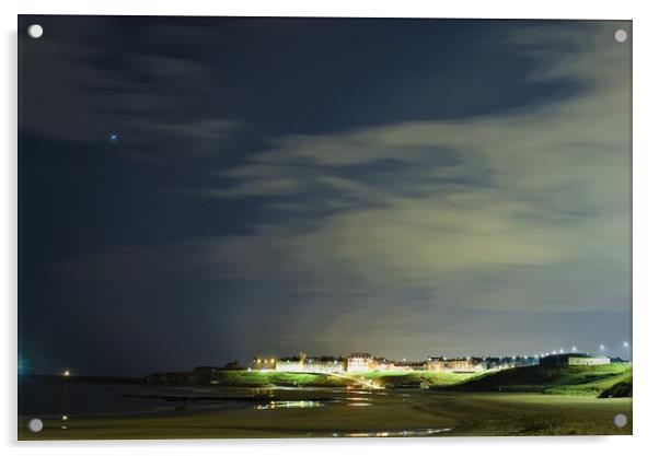 Night view from Tynemouth beach Acrylic by simon cowan